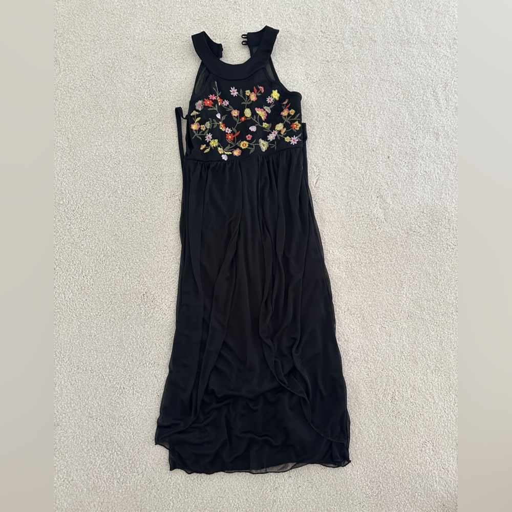 Poppies and Roses Flower Embroidered Black Kids Dress